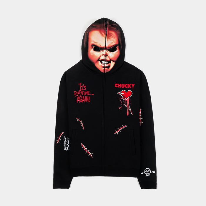 SP x Chucky Playtime Mask Full Zip Up Mens Hoodie (Black/Red)