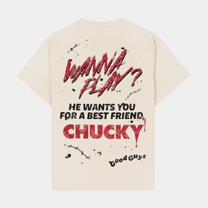 SP x Chucky Wanna Play Mens Short Sleeve Shirt (Beige/Red)