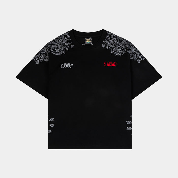 SP x Scarface Paisley All Over Print Mens Short Sleeve Shirt (Black/Grey)