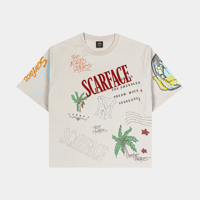 SP x Scarface Post Card Mens Short Sleeve Shirt (Beige/Orange)