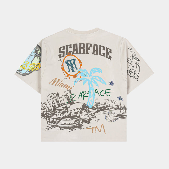 SP x Scarface Post Card Mens Short Sleeve Shirt (Beige/Orange)