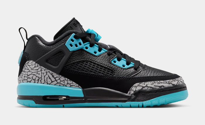 Spizike Low Grade School Basketball Shoes (Black/Wolf Grey/Gamma Blue)
