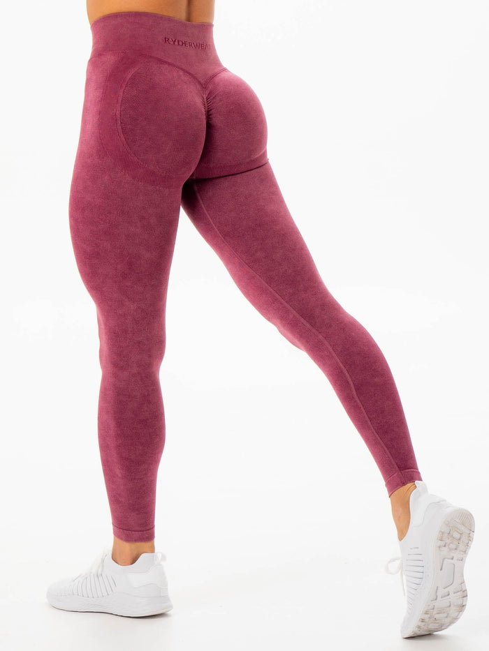 Stonewash Scrunch Seamless Leggings - Wine Stonewash Clothing Ryderwear