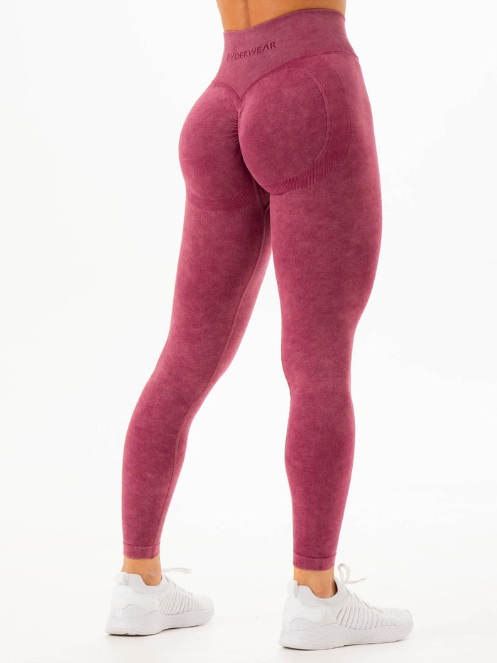 Stonewash Scrunch Seamless Leggings - Wine Stonewash Clothing Ryderwear