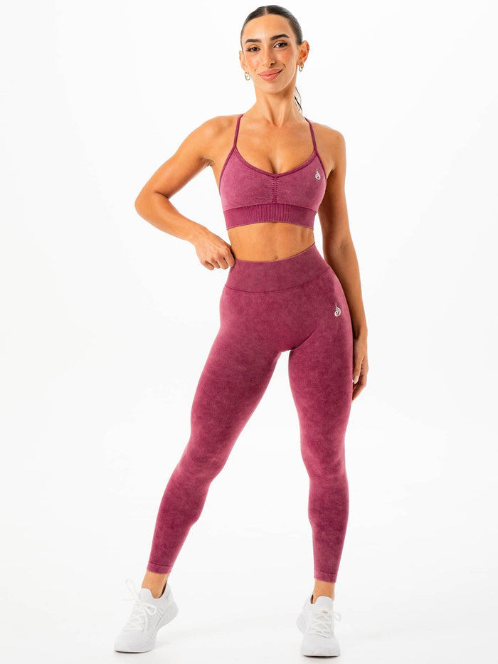 Stonewash Scrunch Seamless Leggings - Wine Stonewash Clothing Ryderwear