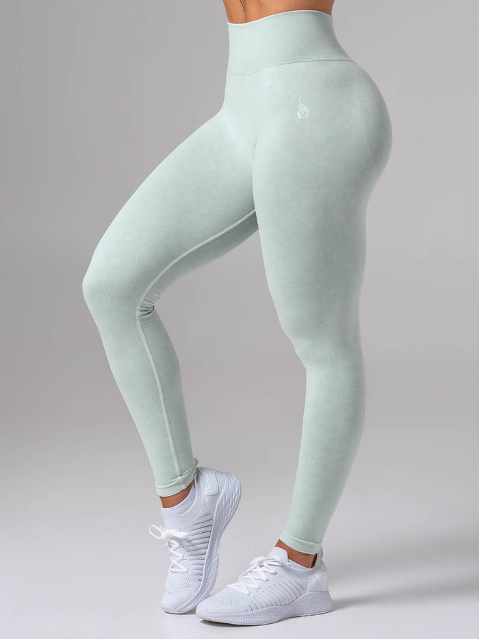 Stonewash Seamless Invisible Scrunch Leggings - Mint Clothing Ryderwear