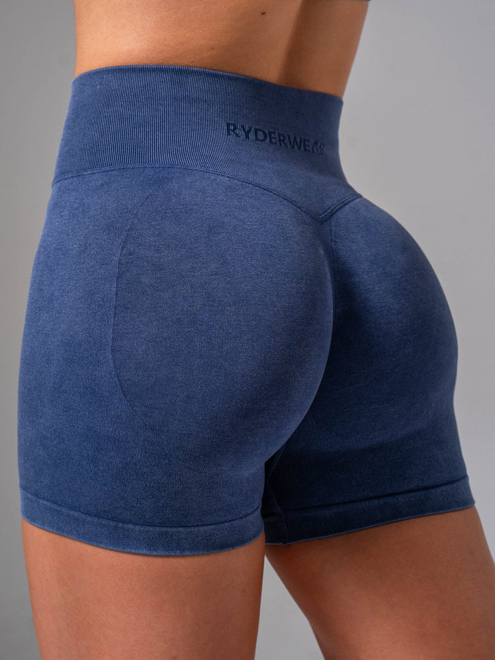 Stonewash Seamless Invisible Scrunch Shorts - Navy Clothing Ryderwear