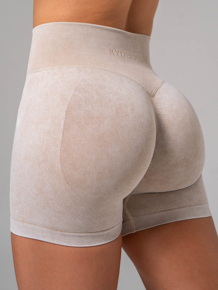 Stonewash Seamless Invisible Scrunch Shorts - Oatmeal Clothing Ryderwear