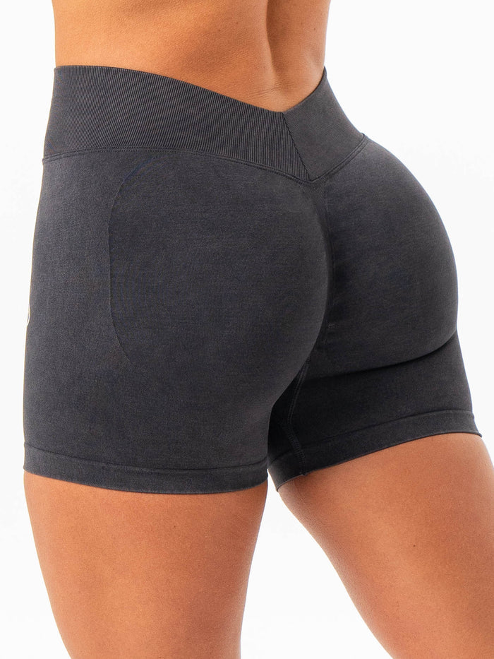 Stonewash Seamless V Back Shorts - Black Clothing Ryderwear