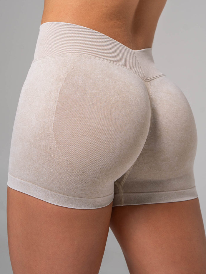 Stonewash Seamless V Back Shorts - Oatmeal Clothing Ryderwear