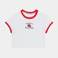Strawberry Ringer Baby Tee Womens Short Sleeve Shirt (White/Red)