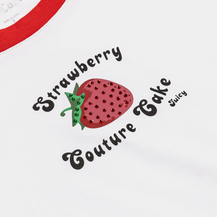 Strawberry Ringer Baby Tee Womens Short Sleeve Shirt (White/Red)
