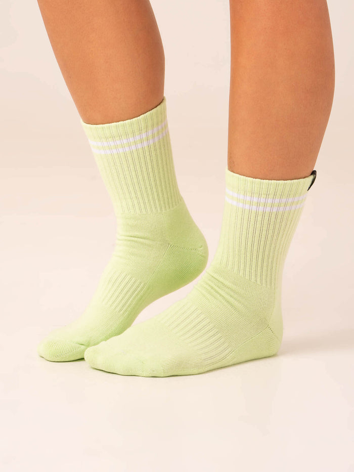 Stripe Crew Socks - White/Lime Accessories Ryderwear