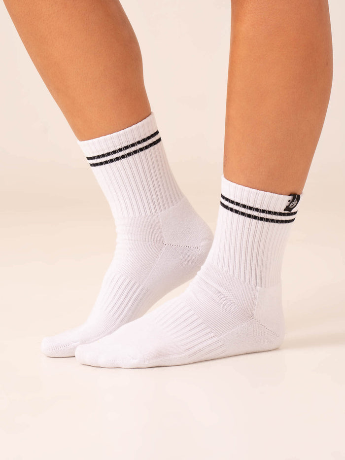 Stripe Crew Socks - White/Lime Accessories Ryderwear