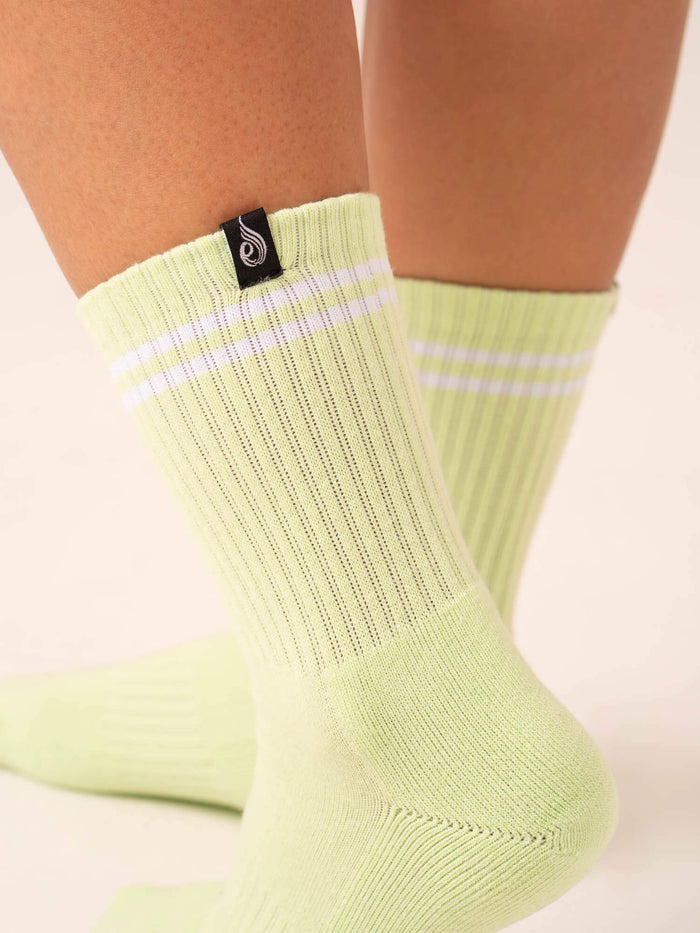 Stripe Crew Socks - White/Lime Accessories Ryderwear