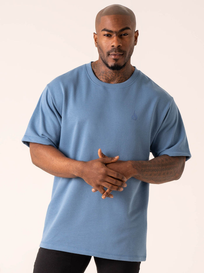 Throwback Oversized Fleece T-Shirt - Denim Blue Clothing Ryderwear