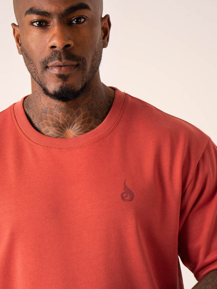 Throwback Oversized Fleece T-Shirt - Dusty Red Clothing Ryderwear