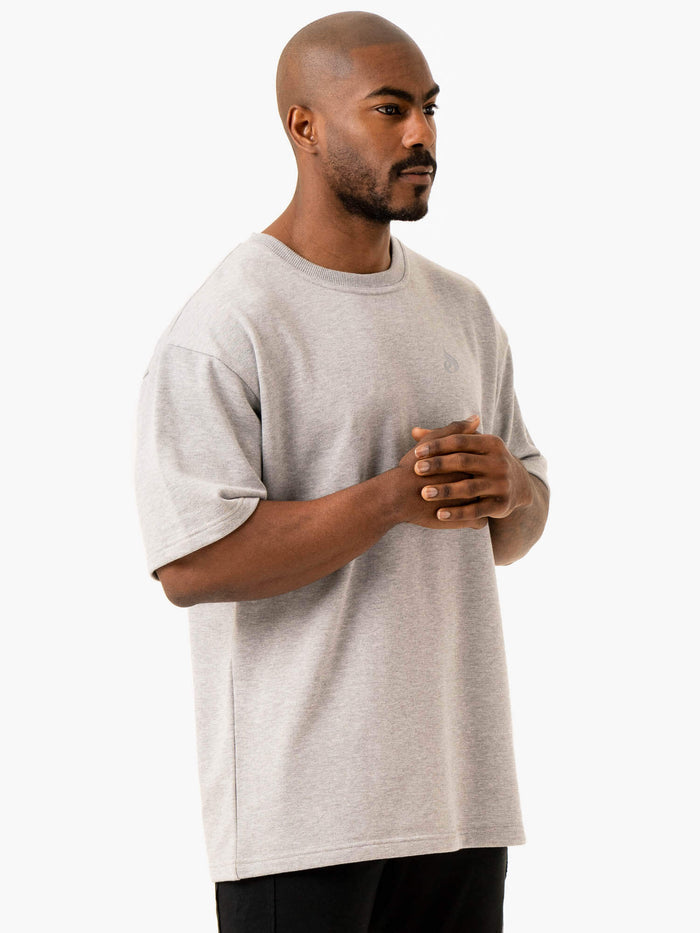 Throwback Oversized Fleece T-Shirt - Grey Marl Clothing Ryderwear