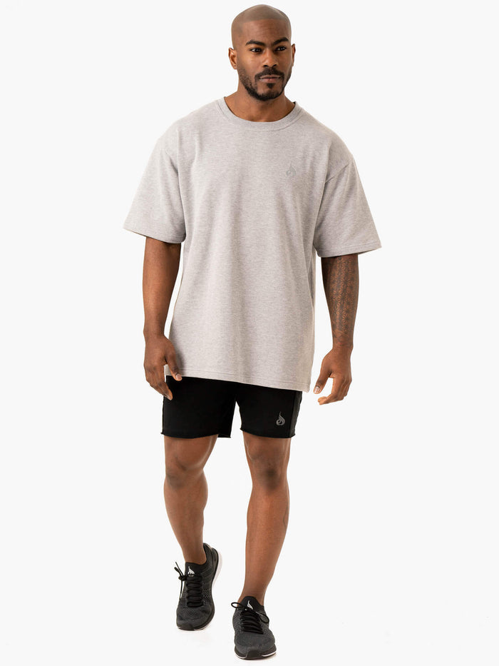 Throwback Oversized Fleece T-Shirt - Grey Marl Clothing Ryderwear