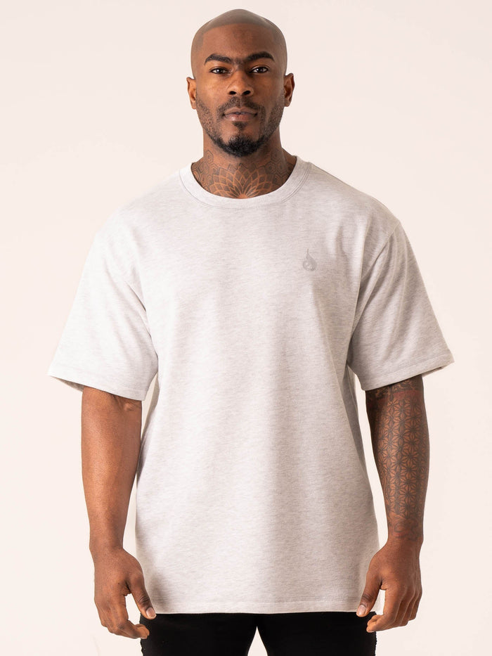 Throwback Oversized Fleece T-Shirt - Snow Grey Marl Clothing Ryderwear