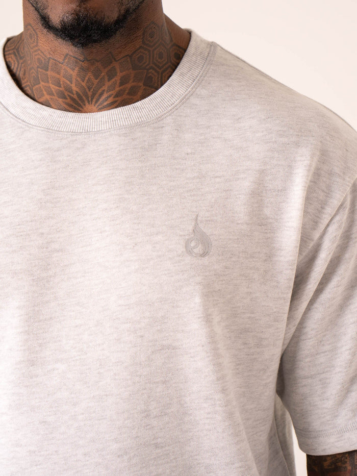 Throwback Oversized Fleece T-Shirt - Snow Grey Marl Clothing Ryderwear