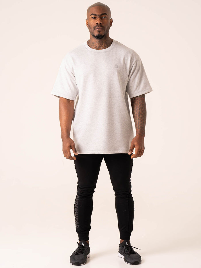 Throwback Oversized Fleece T-Shirt - Snow Grey Marl Clothing Ryderwear