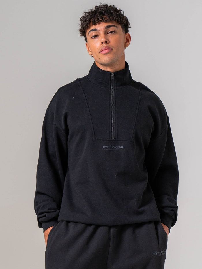 Unisex Fleece Half Zip - Black Clothing Ryderwear