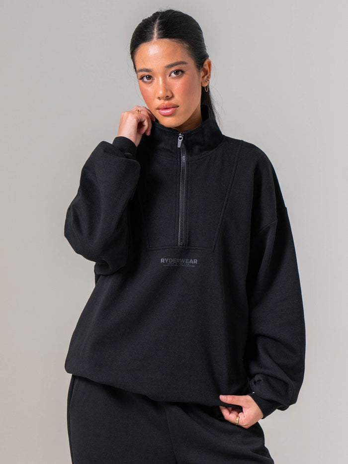 Unisex Fleece Half Zip - Black Clothing Ryderwear