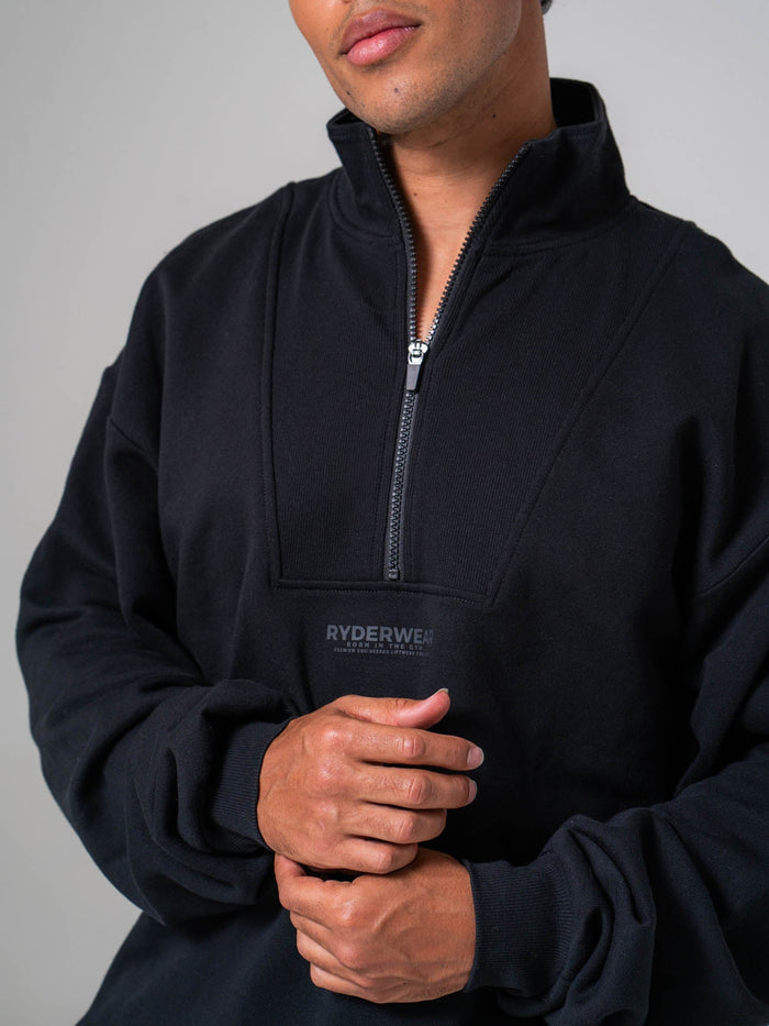 Unisex Fleece Half Zip - Black Clothing Ryderwear
