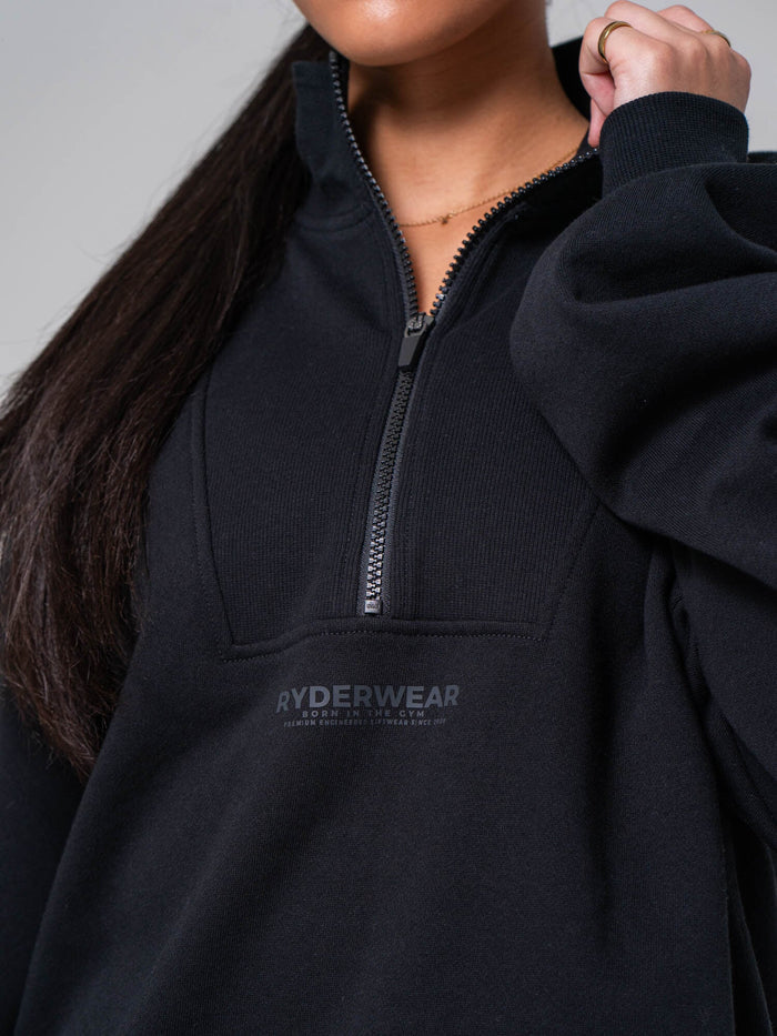 Unisex Fleece Half Zip - Black Clothing Ryderwear
