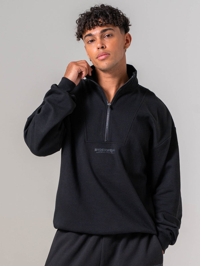 Unisex Fleece Half Zip - Black Clothing Ryderwear