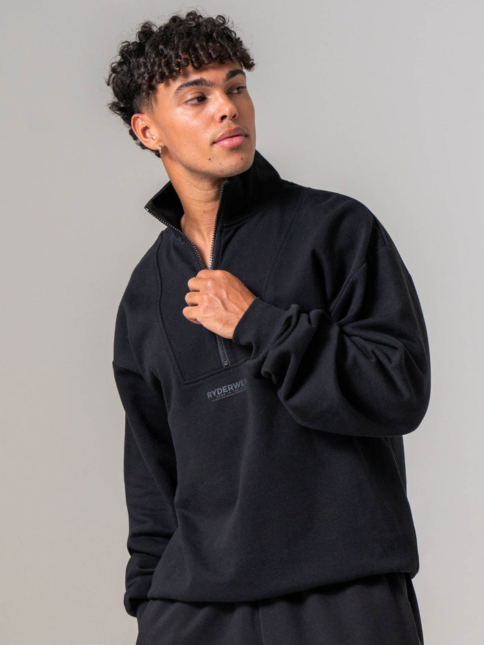 Unisex Fleece Half Zip - Black Clothing Ryderwear