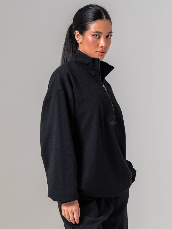 Unisex Fleece Half Zip - Black Clothing Ryderwear