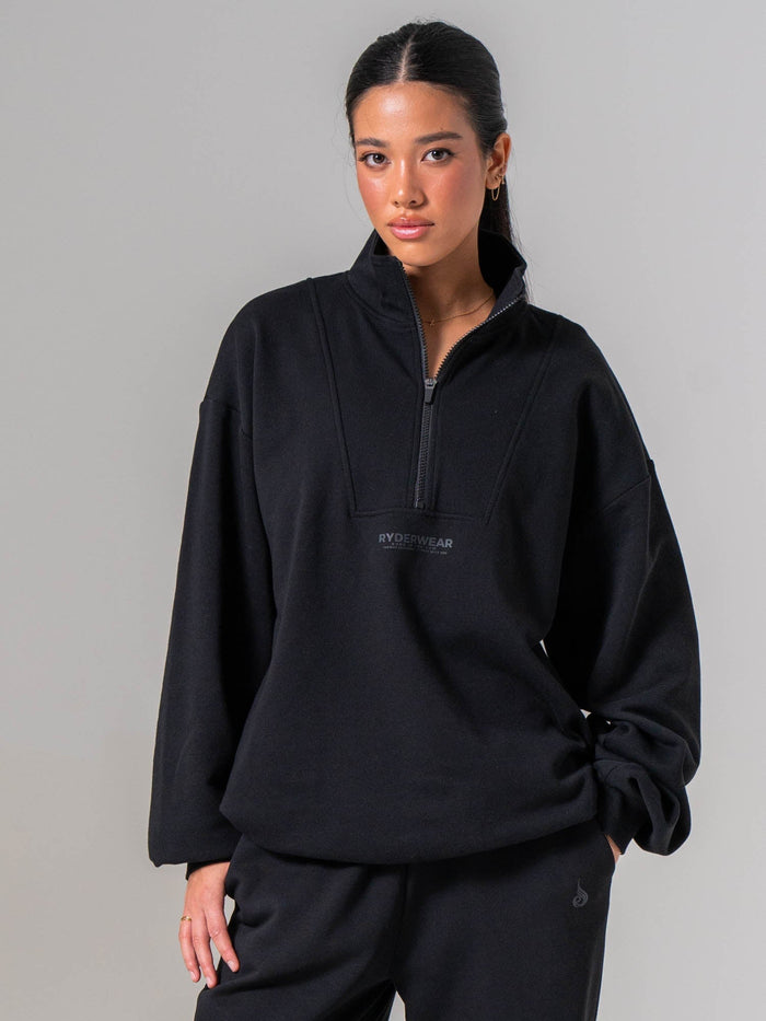 Unisex Fleece Half Zip - Black Clothing Ryderwear