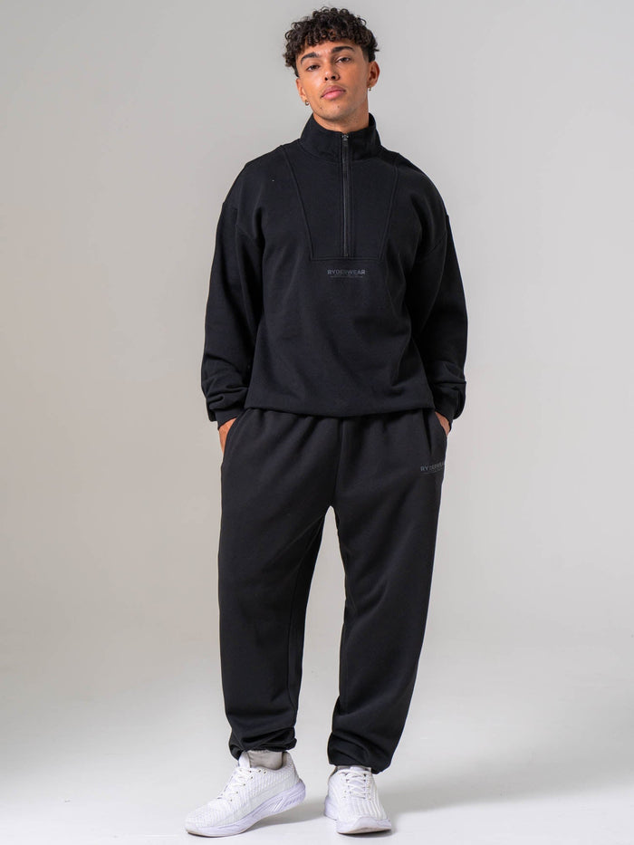 Unisex Fleece Half Zip - Black Clothing Ryderwear