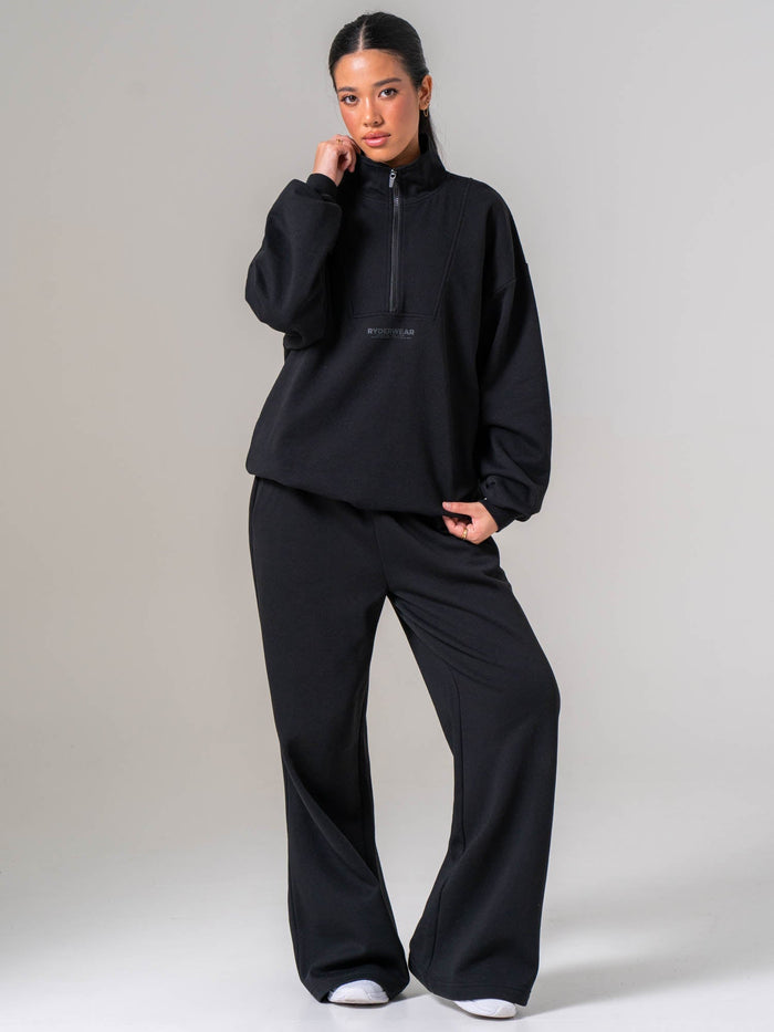 Unisex Fleece Half Zip - Black Clothing Ryderwear