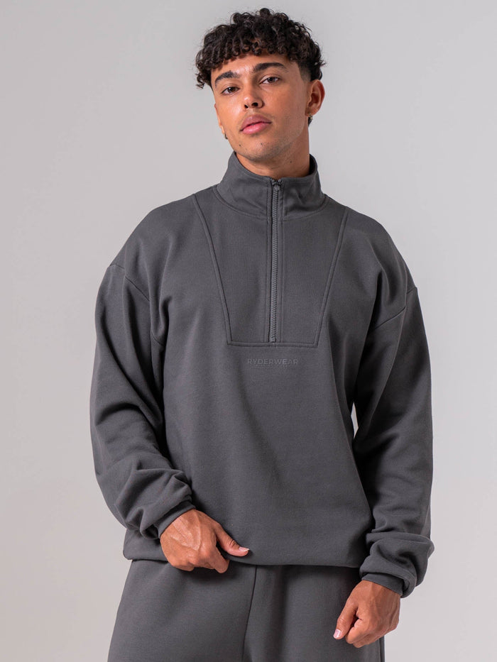 Unisex Fleece Half Zip - Charcoal Clothing Ryderwear
