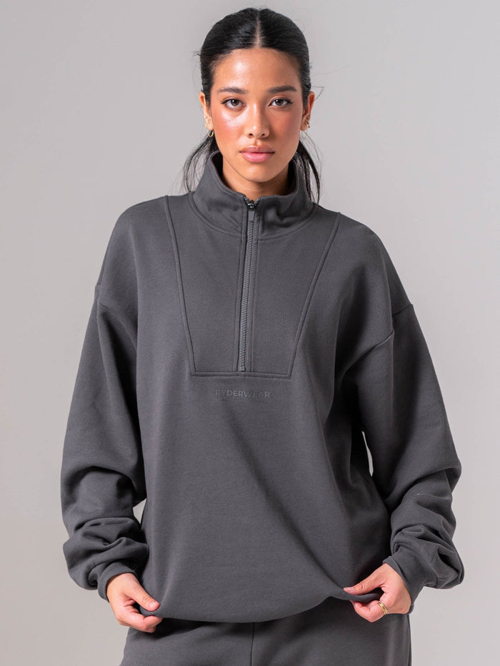 Unisex Fleece Half Zip - Charcoal Clothing Ryderwear