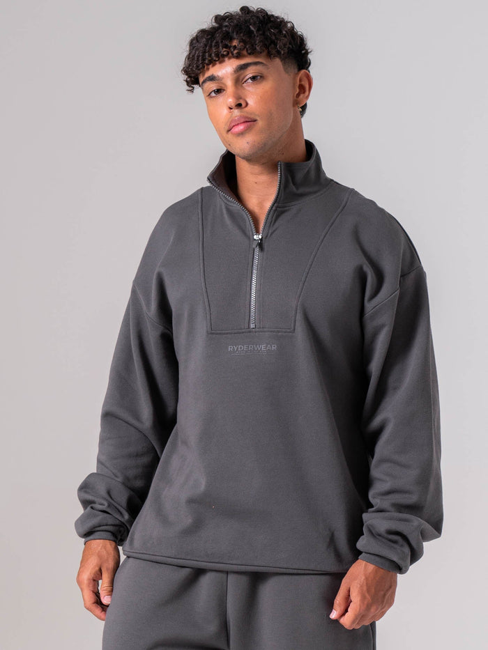 Unisex Fleece Half Zip - Charcoal Clothing Ryderwear