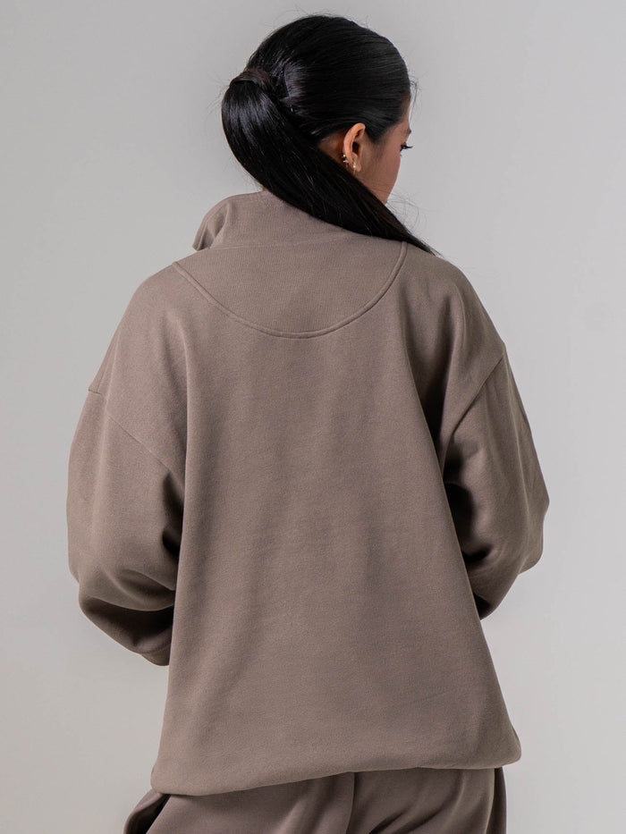 Unisex Fleece Half Zip - Deep Taupe Clothing Ryderwear