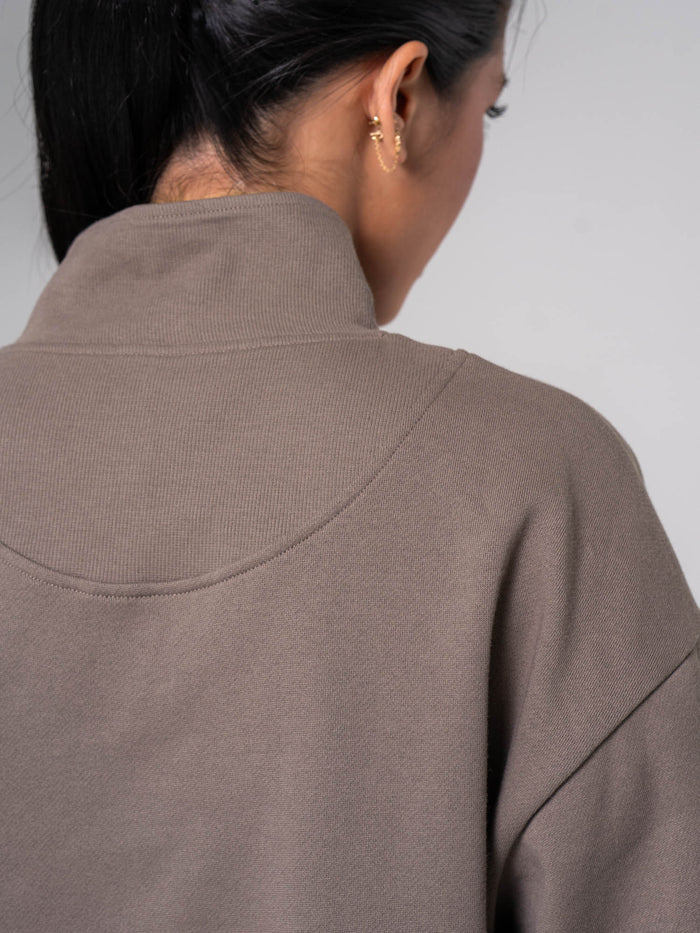Unisex Fleece Half Zip - Deep Taupe Clothing Ryderwear