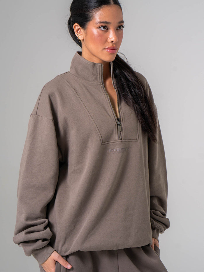 Unisex Fleece Half Zip - Deep Taupe Clothing Ryderwear