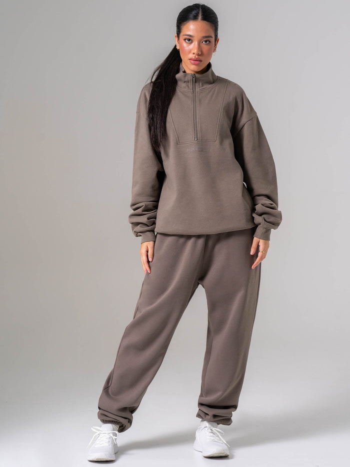 Unisex Fleece Half Zip - Deep Taupe Clothing Ryderwear
