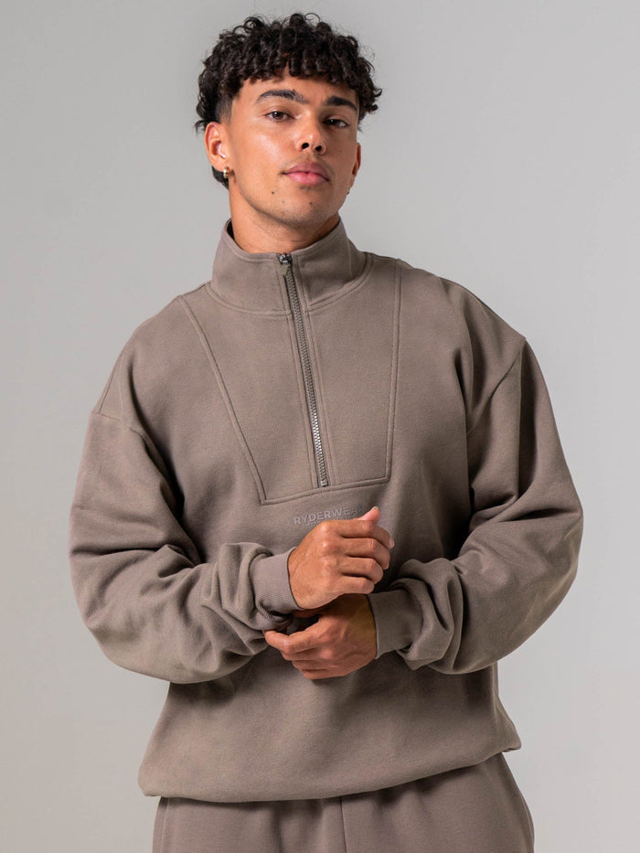 Unisex Fleece Half Zip - Deep Taupe Clothing Ryderwear