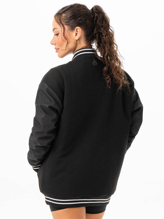 Varsity Bomber Jacket - Black/Black Clothing Ryderwear