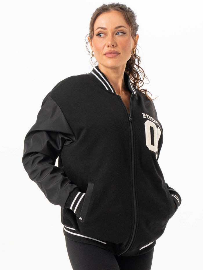 Varsity Bomber Jacket - Black/Black Clothing Ryderwear
