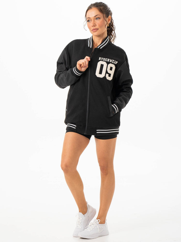 Varsity Bomber Jacket - Black/Black Clothing Ryderwear