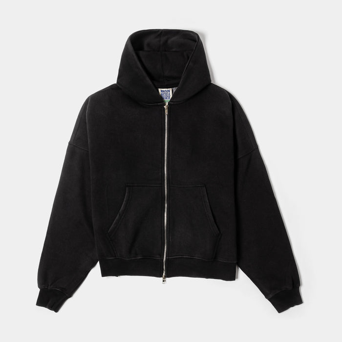 Washed Full Zip Mens Hoodie (Black/Black)