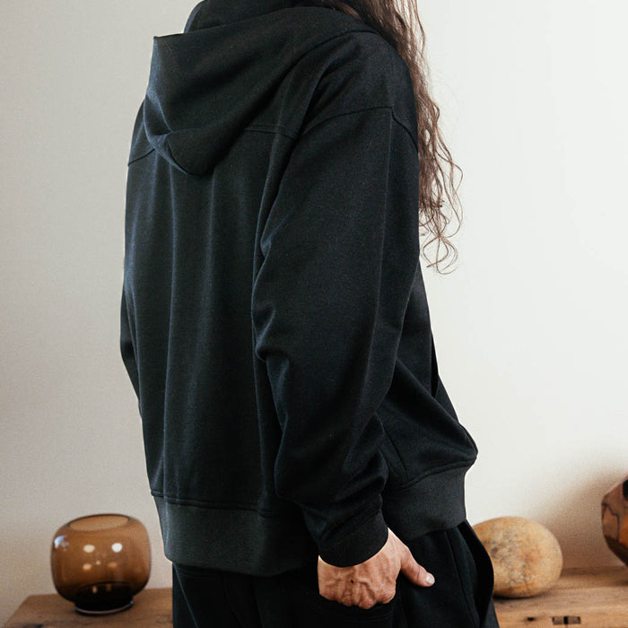 Washed Full Zip Mens Hoodie (Black/Black)