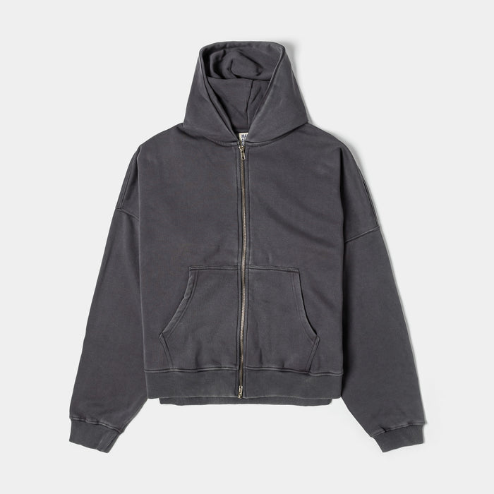 Washed Full Zip Mens Hoodie (Grey)